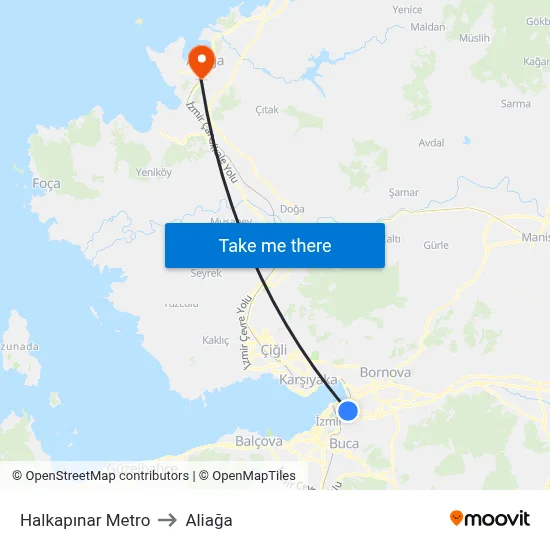 Halkapınar Metro to Aliağa map