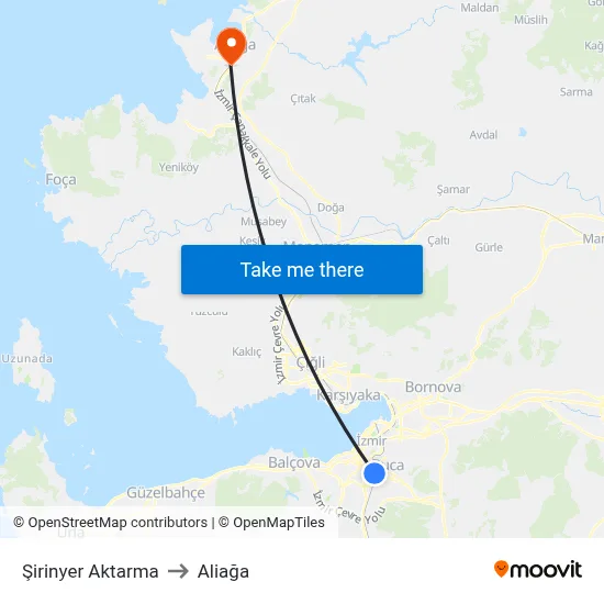 Şirinyer Aktarma to Aliağa map