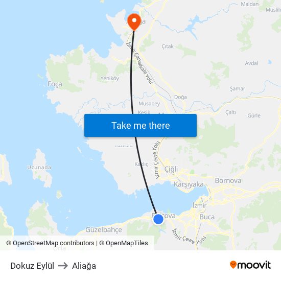 Dokuz Eylül to Aliağa map