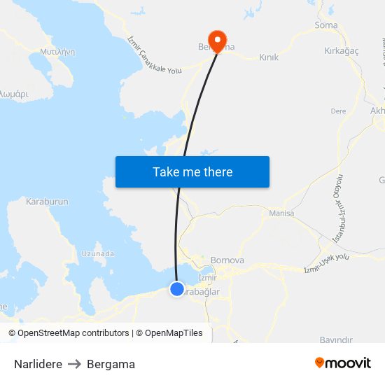 Narlidere to Bergama map