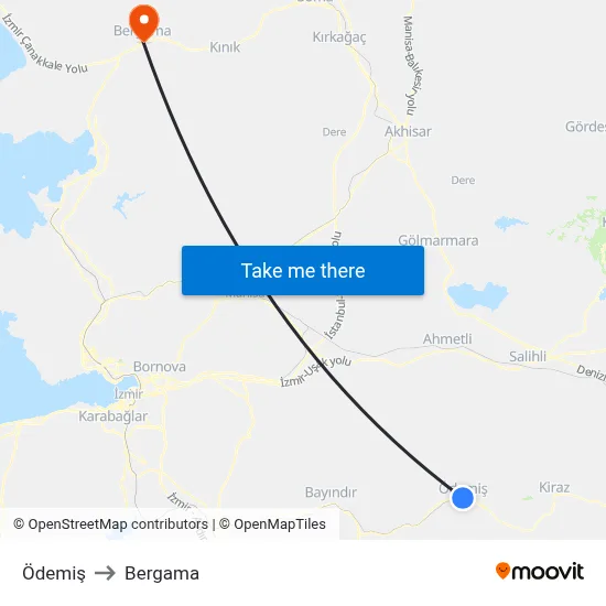 Ödemiş to Bergama map