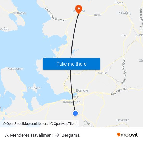 A. Menderes Havalimanı to Bergama map