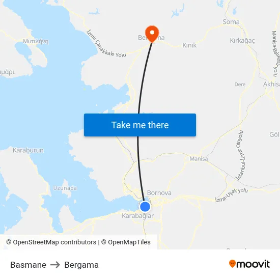 Basmane to Bergama map