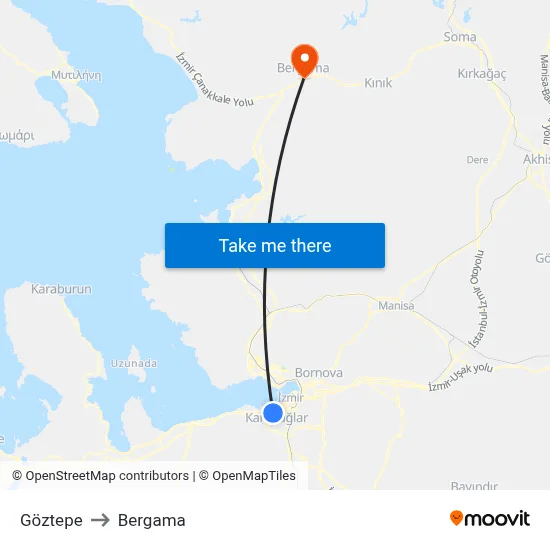 Göztepe to Bergama map