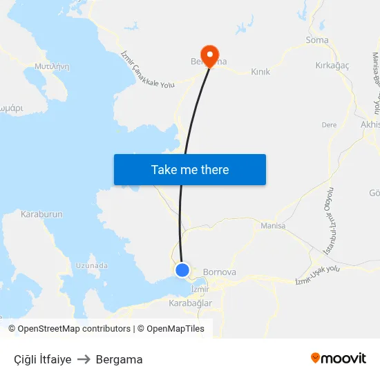 Çiğli İtfaiye to Bergama map