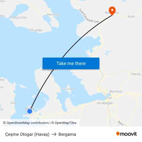 Çeşme Otogar (Havaş) to Bergama map