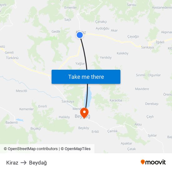 Kiraz to Beydağ map