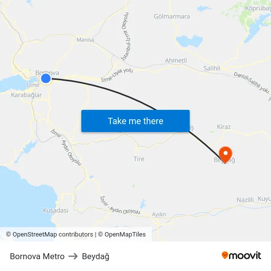 Bornova Metro to Beydağ map