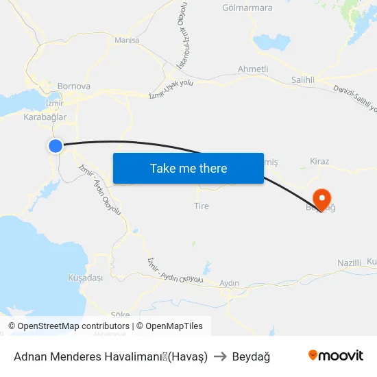 Adnan Menderes Havalimanı✈(Havaş) to Beydağ map