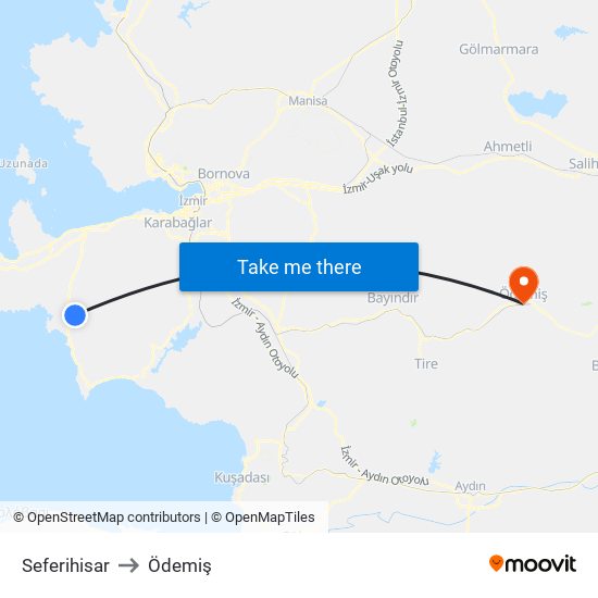 Seferihisar to Ödemiş map