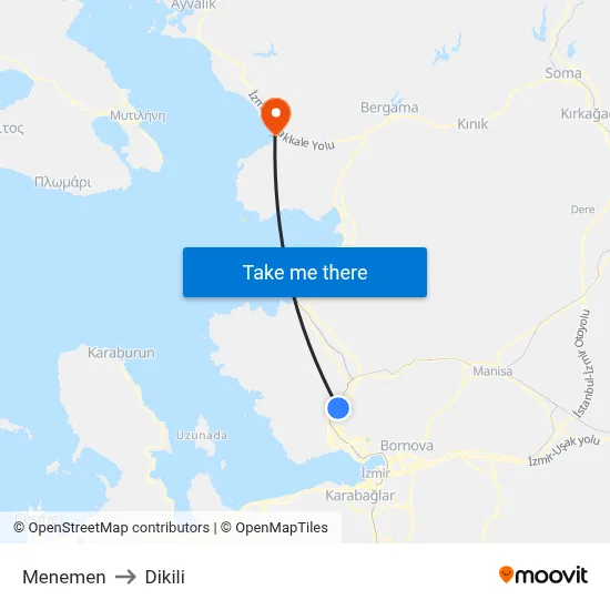 Menemen to Dikili map