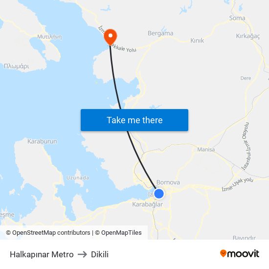 Halkapınar Metro to Dikili map