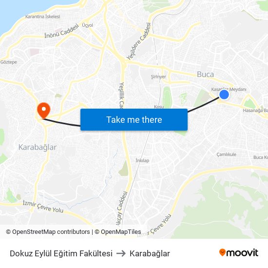 Dokuz Eylül Eğitim Fakültesi to Karabağlar map