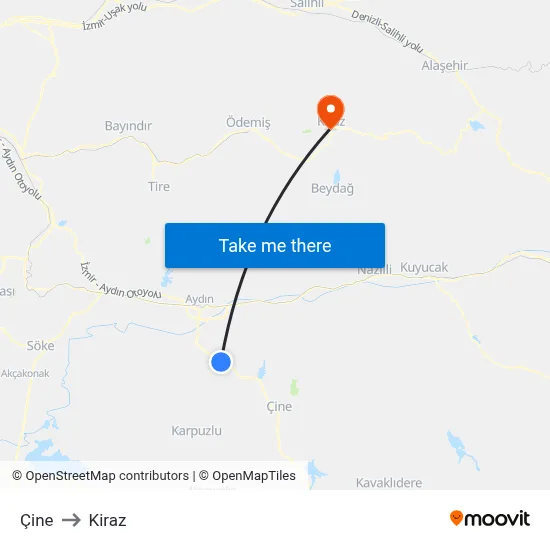 Çine to Kiraz map