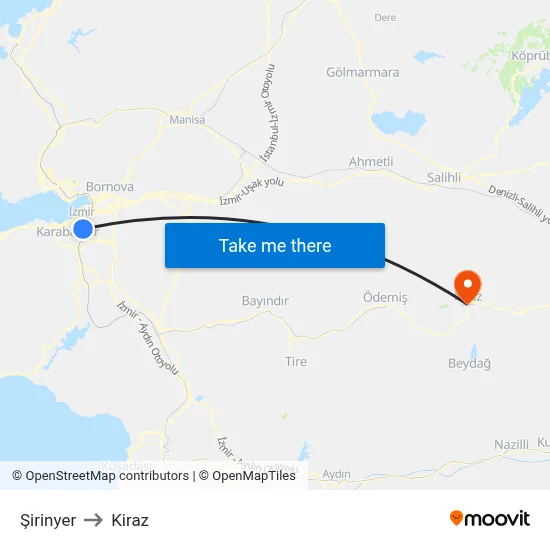 Şirinyer to Kiraz map