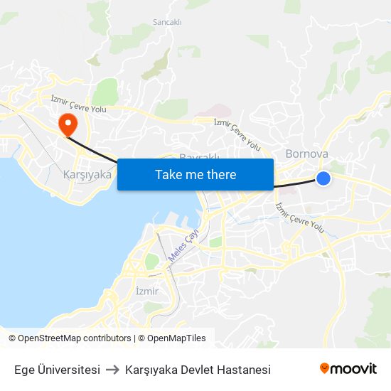 Ege Üniversitesi to Karşıyaka Devlet Hastanesi map