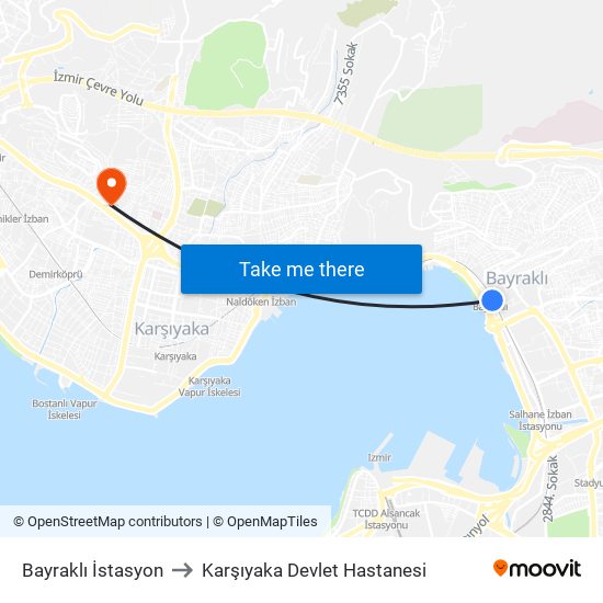 Bayraklı İstasyon to Karşıyaka Devlet Hastanesi map