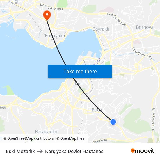 Eski Mezarlık to Karşıyaka Devlet Hastanesi map