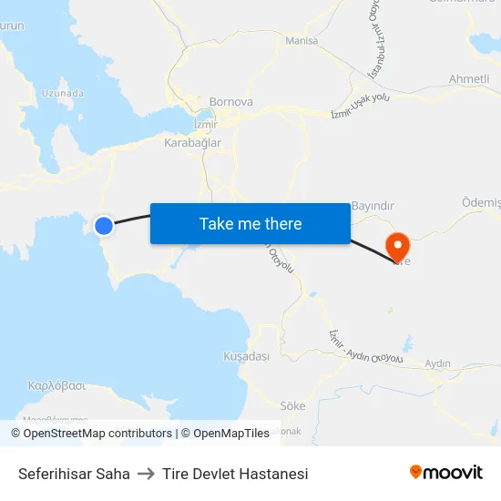 Seferihisar Saha to Tire Devlet Hastanesi map