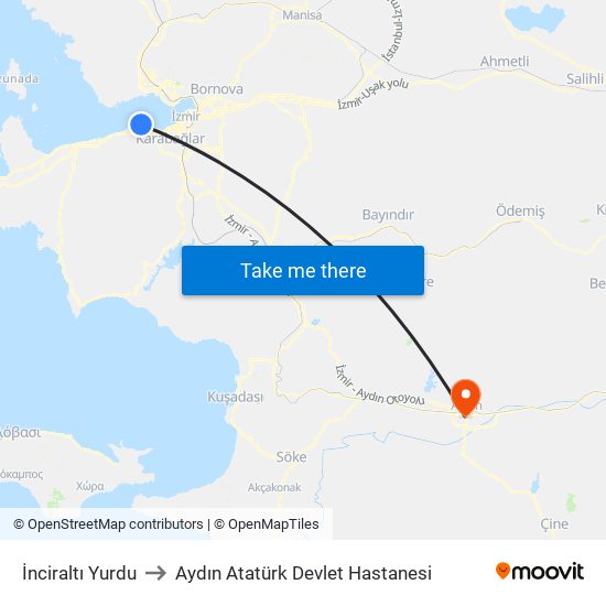 İnciraltı Yurdu to Aydın Atatürk Devlet Hastanesi map