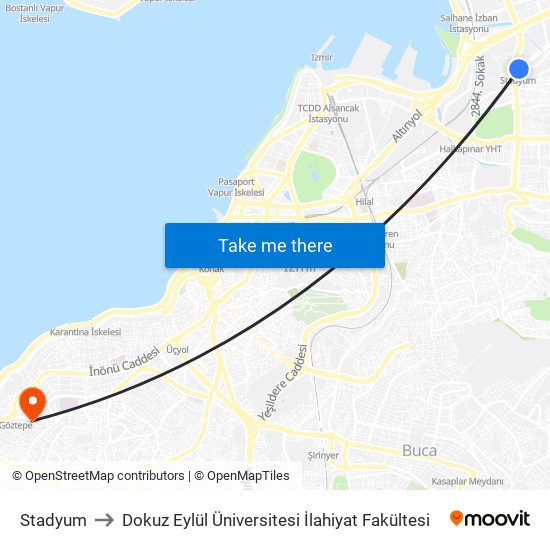 Stadyum to Dokuz Eylül Üniversitesi İlahiyat Fakültesi map