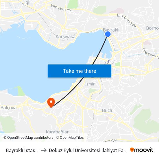 Bayraklı İstasyon to Dokuz Eylül Üniversitesi İlahiyat Fakültesi map