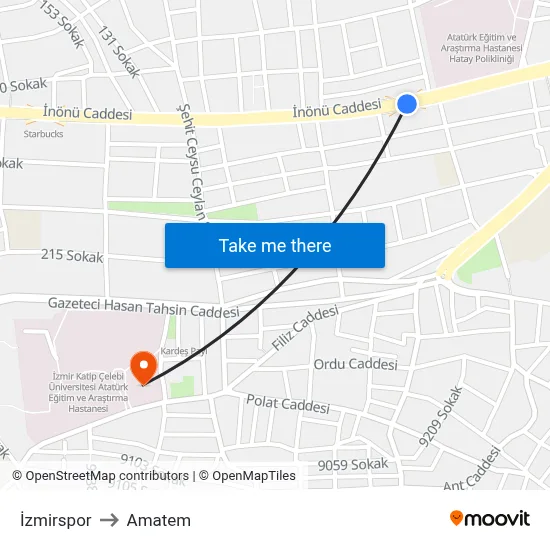 İzmirspor to Amatem map