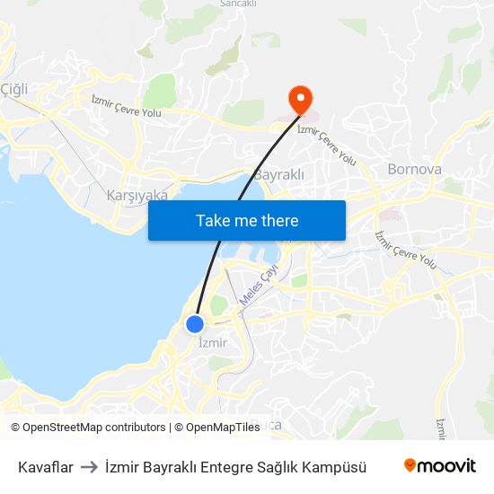 Kavaflar to İzmir Bayraklı Entegre Sağlık Kampüsü map