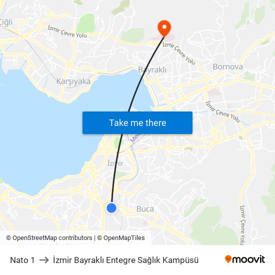 Nato 1 to İzmir Bayraklı Entegre Sağlık Kampüsü map