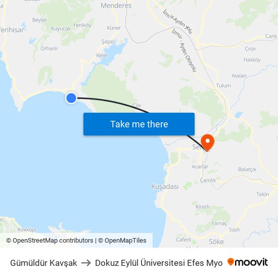 Gümüldür Kavşak to Dokuz Eylül Üniversitesi Efes Myo map