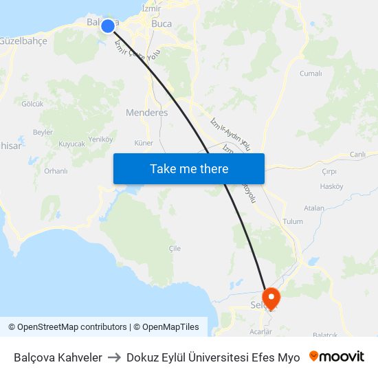 Balçova Kahveler to Dokuz Eylül Üniversitesi Efes Myo map