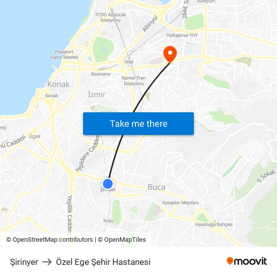Şirinyer to Özel Ege Şehir Hastanesi map