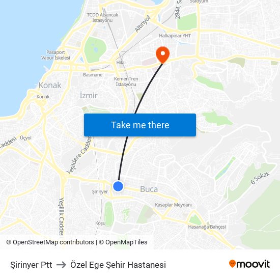 Şirinyer Ptt to Özel Ege Şehir Hastanesi map