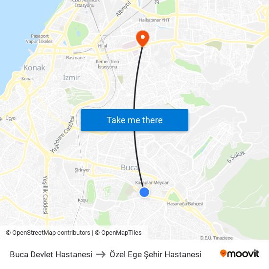 Buca Devlet Hastanesi to Özel Ege Şehir Hastanesi map