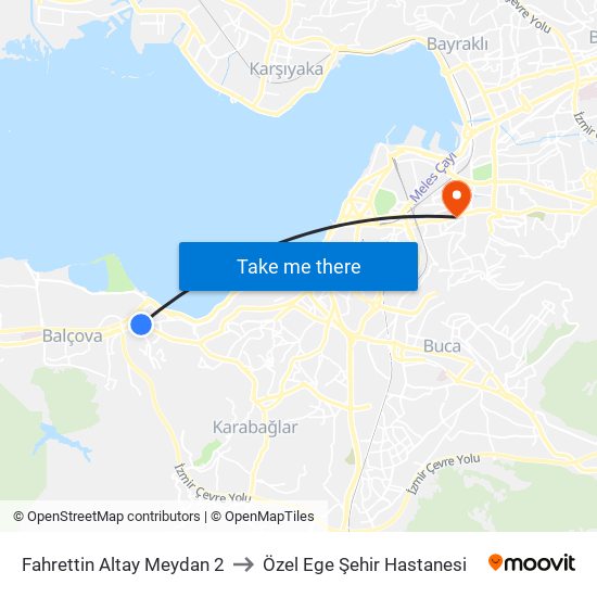 Fahrettin Altay Meydan 2 to Özel Ege Şehir Hastanesi map