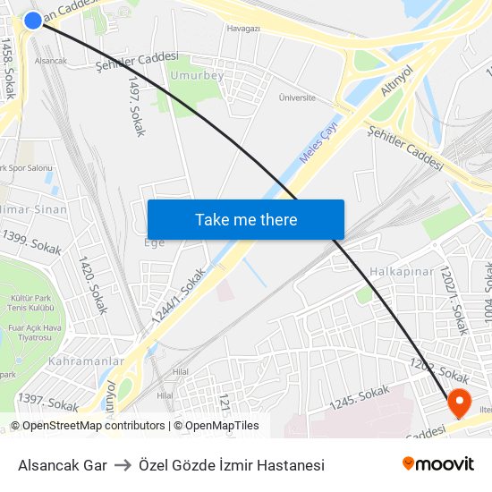 Alsancak Gar to Özel Gözde İzmir Hastanesi map