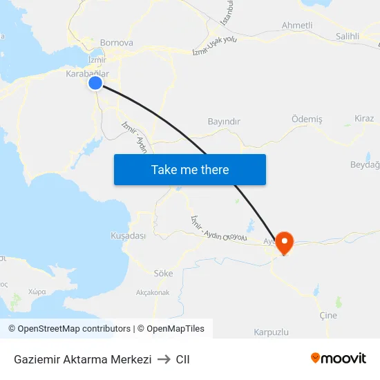 Gaziemir Aktarma Merkezi to CII map