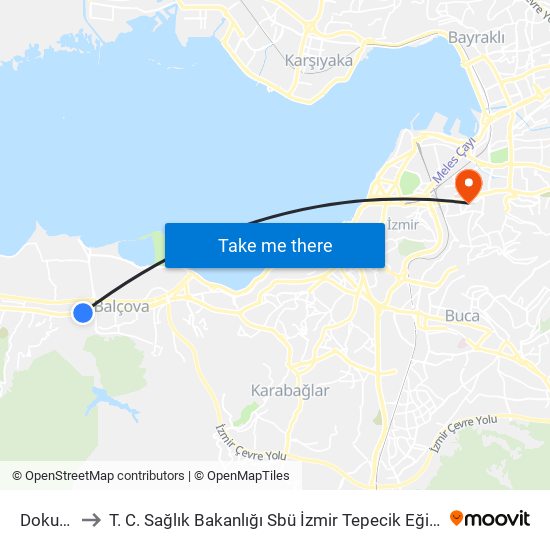 Dokuz Eylül to T. C. Sağlık Bakanlığı Sbü İzmir Tepecik Eğitim ve Araştırma Hastanesi map