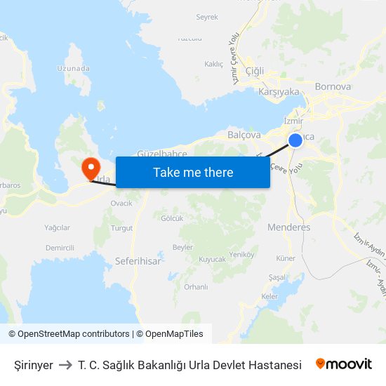 Şirinyer to T. C. Sağlık Bakanlığı Urla Devlet Hastanesi map