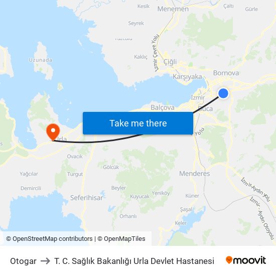 Otogar to T. C. Sağlık Bakanlığı Urla Devlet Hastanesi map