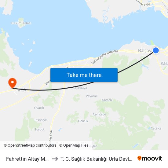 Fahrettin Altay Meydan 9 to T. C. Sağlık Bakanlığı Urla Devlet Hastanesi map