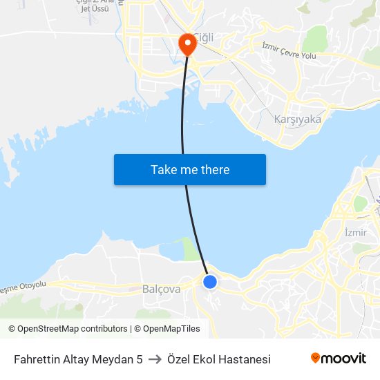 Fahrettin Altay Meydan 5 to Özel Ekol Hastanesi map