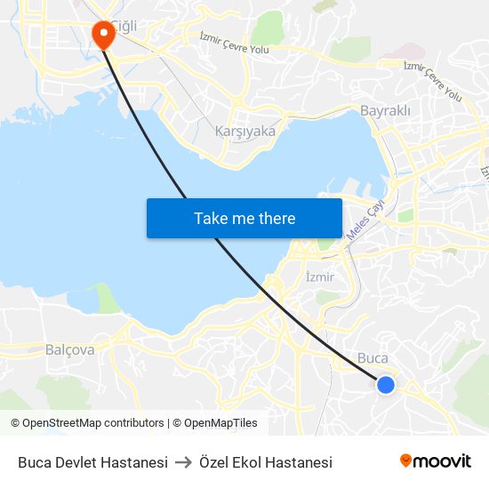 Buca Devlet Hastanesi to Özel Ekol Hastanesi map