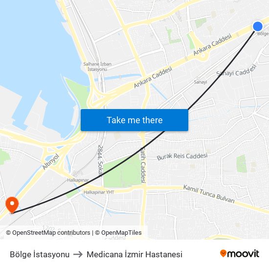 Bölge İstasyonu to Medicana İzmir Hastanesi map