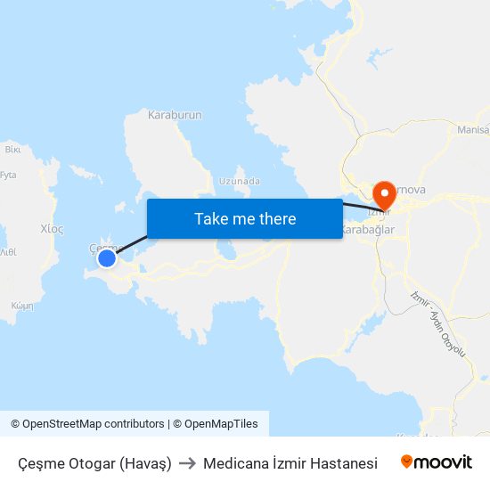 Çeşme Otogar (Havaş) to Medicana İzmir Hastanesi map