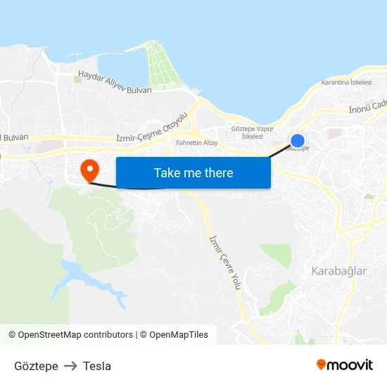 Göztepe to Tesla map