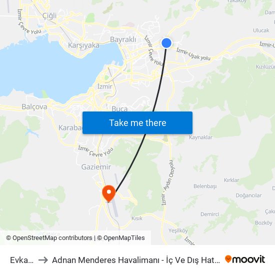 Evka 3 to Adnan Menderes Havalimanı - İç Ve Dış Hatlar map