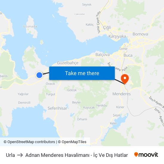 Urla to Adnan Menderes Havalimanı - İç Ve Dış Hatlar map