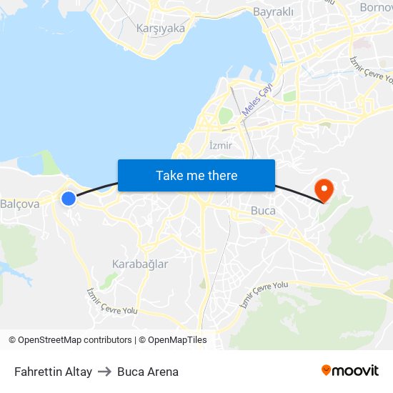 Fahrettin Altay to Buca Arena map