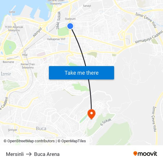 Mersinli to Buca Arena map